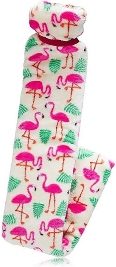 Vagabond - Warmwaterkruik - Long Bottle Warmwaterkruik - Natuurrubber - Afmeting 77 cm. lang x 12 cm. breed - Inclusief Zachte Wasbare Hoes - Flamingo Fleece