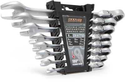 8-in-1 Ratel Steeksleutelset Met Flexibele Kop – Draaibare Koppen – Maten 8-21 mm – Gemaakt Van Chroom-Vanadium Staal – Heavy-Duty, Corrosiebestendig – Inclusief Houder Voor Werkplaats En Garage [10870]