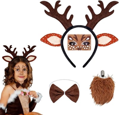 Schattig rendiergewaad voor meisjes - 4-delige dierenoutfit voor carnaval, Halloween en kerstfeesten