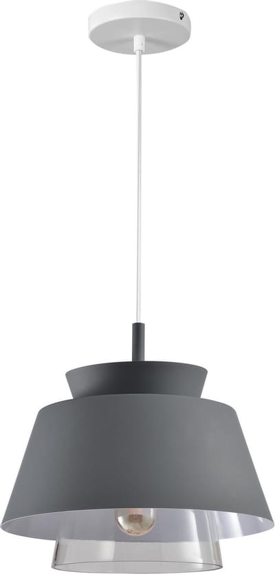 QUVIO Hanglamp modern / Plafondlamp / Sfeerlamp / Leeslamp / Eettafellamp / Verlichting / Slaapkamer lamp / Slaapkamer verlichting / Keukenverlichting / Keukenlamp - Dubbele kap van metaal en glas - Diameter 29 cm