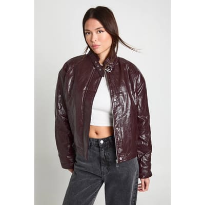boohoo Dames Kunstleren Bomber | Burgundy | Maat: 8