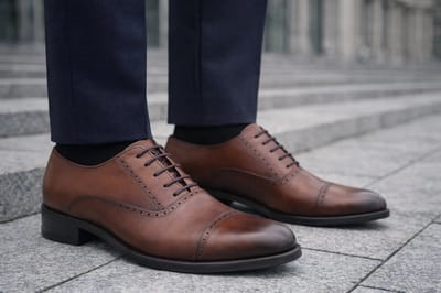 Heren schoenen- Nette schoenen- Heren Veterschoenen Echt Leer – Nette Leren Herenschoenen met Rubberzool – Comfort Schoenenn 5100 - Cognac- Maat 41