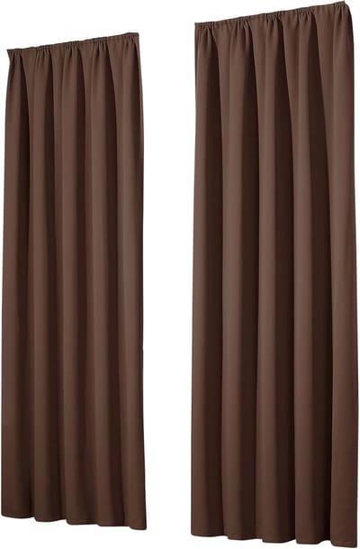 Famanu – set van 2 verduisterende gordijnen - met plooiband - ondoorzichtige - thermische verduisterende gordijnen - warmte - isolatie - (h x b) 245 x 135 cm - in chocoladebruin