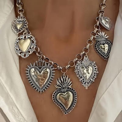 1 Pièce Mode Exquis Collier Ras-du-cou Choker Chaîne O Pendentif Géométrique Irrégulier en Forme de Cœur Collier Bijoux Quotidien Fête black