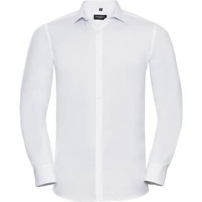 Russell Collection Heren Ultimate Stretch Fitted Overhemd met Lange Mouwen (Wit)