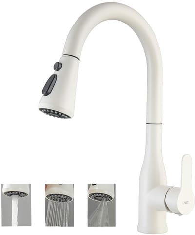 Dailygoods - Wit Keukenkraan met Uittrekbare Douchekop en 3 Straalsoorten