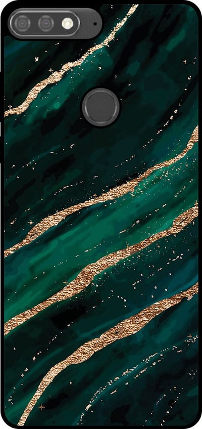 Smartphonica Telefoonhoesje Geschikt voor Huawei Y7 Prime (2018) met marmer opdruk - TPU backcover case marble design - Groen Goud geschikt voor Huawei Y7 (2018)