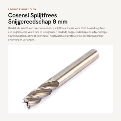 Dailygoods- Splijtfrees 4 Fluiten - HSS Snijgereedschap - 8 mm - 19 x 63 mm - Rechte Schacht - Fijne Afwerking - Frezen