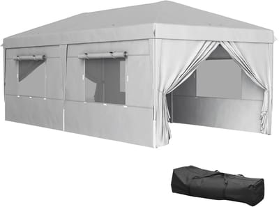 Partytent opvouwbaar - Paviljoen - 3 x 6 m - Easy up - Waterdicht - met Zijwanden - Weerbestendig - Lichtgrijs