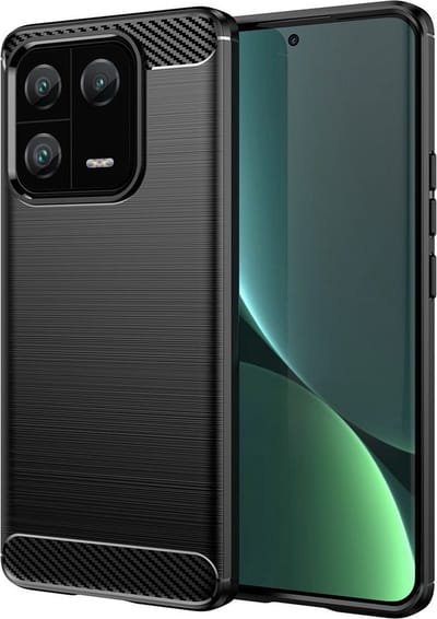 MobyDefend Hoesje - Geschikt voor Xiaomi 13 Pro - TPU Backcover - Geborstelde Metaal & Carbon-Look - Zwart