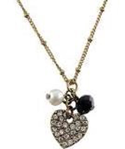 Behave - Korte ketting bronskleur met hartvorm hanger en kristallen - Nikkelvrij - Elegante accessoires