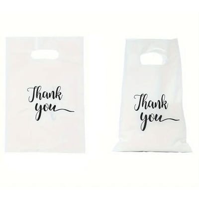 100 stuks Bedankt Plastic Boodschappentas met Handvat Poly Die Cut Plastic Merchandise Tas voor Retail Kleine Bedrijven 15x20cm wit