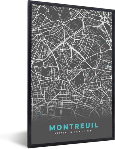 Fotolijst incl. Poster - Kaart - Plattegrond - Montreuil - Stadskaart - Frankrijk - 40x60 cm - Posterlijst