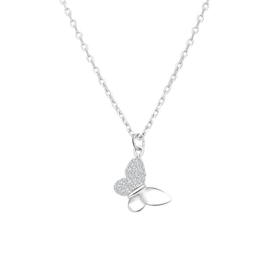 Lucardi Dames Zilveren ketting met hanger vlinder zirkonia - Ketting - 925 Zilver - Zilverkleurig - 45 cm