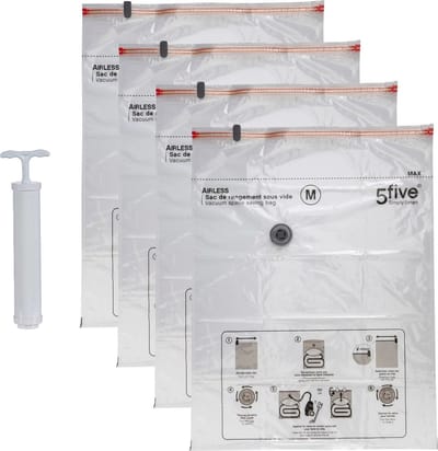5Five Vacuumzakken set voor kleding/textiel - Vacuum opbergzakken/compressiezakken - 4x - transparant - 60 x 80 cm - met vacuumpomp