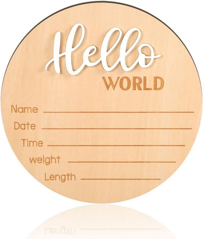 Dailygoody - Baby Aankondiging Teken - Houten Geboorte Aankondiging - 15cm Diameter - Perfect voor Foto's - Baby Naam Plaque - Geschikt voor Baby Show.