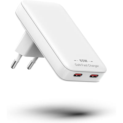Chargeur Rapide GaN 65W 2 Ports USB C USB A Chargeur Mural Bloc de Charge Rapide pour Téléphone Ordinateur Portable Tablette USB-C+USB-C blanc