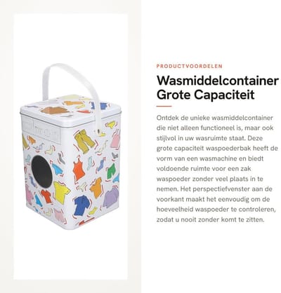 Dailygoods- Wasmiddelcontainer Grote Capaciteit - Opbergdoos met Deksel - Multifunctionele Opbergdoos - Metalen Opbergdoos - Perspectiefvenster - Premium Kwaliteit