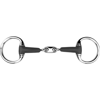 Mors 2 ringen voor paard in rubber olijf met dubbele kromming York