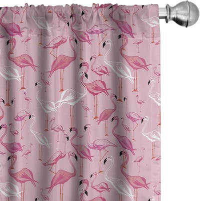 ABAKUHAUS Flamingo gordijnen – 2-delige set, microvezel, roze/wit