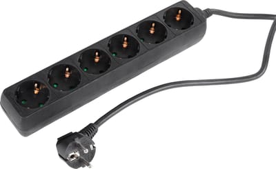 Q-Link Stekkerdoos - 6-Voudige Verlengkabel met Randaarde - 3 x 1.5 mmÂ² - 5 m - Zwart