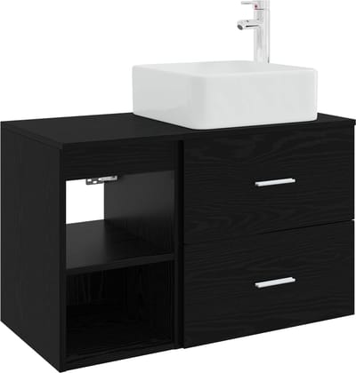 vidaXL - Badkamermeubel - Set - 2 - st - Zwart - eiken - Bewerkt - hout