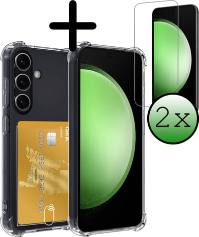 Hoesje Geschikt voor Samsung Galaxy S23 FE - Met 2x Screenprotector - Pashouder - Kaarthouder - Telefoon Hoes Shockproof - Siliconen Case - Back Cover - Shock Proof - Pasjes Houder - Transparant