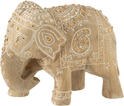 J-Line decoratie Olifant Kralen - hout - naturel/wit - large