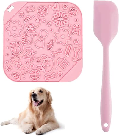 Famanu – Siliconen likmat 20x20 cm met spatel en sterke zuignappen, slow feeder, roze