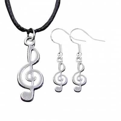 2 Delige Set- G-sleutel- Muziek- ketting en oorbellen-Charme Bijoux