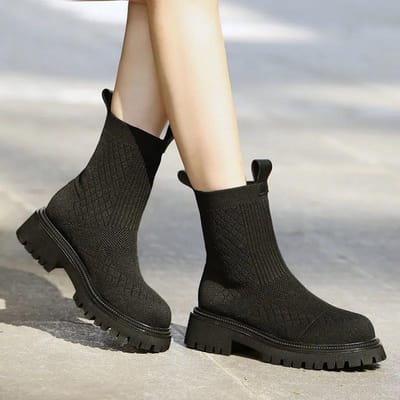 Herfst Winter Nieuwe Koppel Sokken Schoenen Dames Dikke Zool Casual Grote Maat Internet Beroemdheid Gebreide Korte Laarzen Dames 35 gray