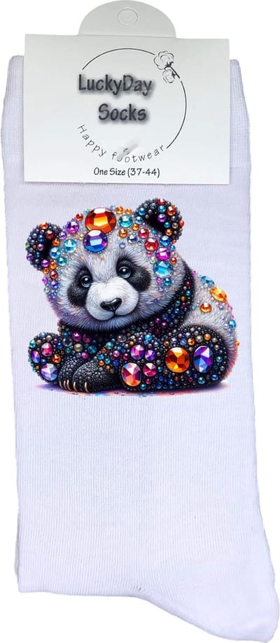 Panda - Verjaardag cadeau - Grappige sokken - Print sokken - Leuke sokken voor heren en dames - Moederdag - Vaderdag - Cadeau voor hem en haar - Kerstcadeau - Vrolijke sokken - Valentijns cadeau - Bling - Sokken waar je vrolijk van wordt - Maat 37-44