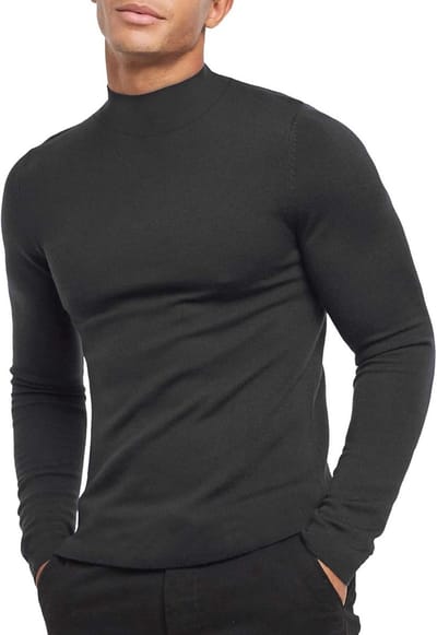 Heren Regular Fit Basic Lichtgewicht Lange Mouw Pullover Top Mock Coltrui T-shirt - Zwart - XL
