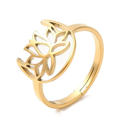 Ring stainless steel lotus maan bohemian, one size ring, goudkleurig, 100% waterproof, verstelbare ring, cadeau
