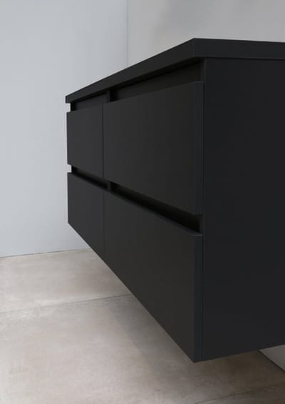 Basic Bella Badkamermeubelset - 120x55x46cm - 2 wasbakken - Acryl - Wit - 2 kraangaten - Zonder spiegel - Melamine Zwart mat