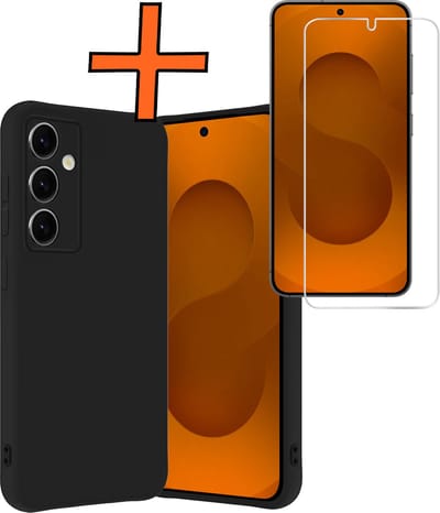 Hoes - Met Screenprotector - Geschikt voor Samsung Galaxy S25 - Sterk & Shockproof - Back Cover - Siliconen Case - Telefoon Hoes - Zwart