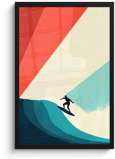 Poster in lijst - Fotolijst 40x60 cm - Posters - Surfer - Abstract - Golven - Zonnestralen - Posterlijst zwart - Decoratie - Wanddecoratie woonkamer - Muurdecoratie slaapkamer - Kerstversiering - Kerstdecoratie voor binnen - Kerstmis