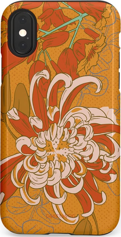 Casetastic hoesje geschikt voor Apple iPhone X / Apple iPhone XS - Dubbellaagse bescherming - Bloemige lente - Fashion Case - Okergeel Terracotta Beige