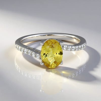 Cavill - Zilveren ring met 1,035 ct gouden apatiet ovale slijpsel - 925 Sterling Zilver - Cambodjaanse zirconen pavé, elegante edelstenen ring