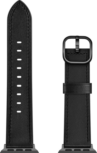Leren bandje - geschikt voor Apple Watch 1/2/3/4/5/6/7/8/9/10/11/ SE (1,2,3) met maat 38 mm / 40 mm / 41 mm en 42 mm (Watch 10/11) - zwart