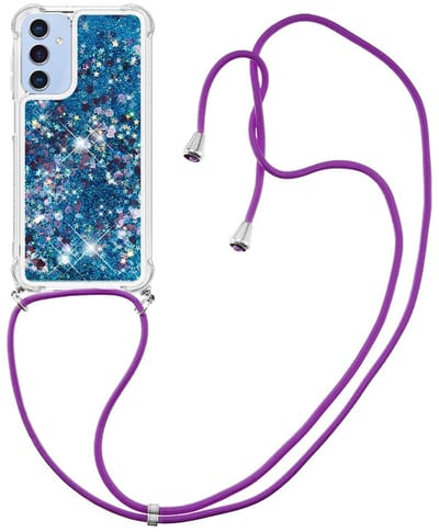 Coverup Hoesje - Geschikt voor Samsung Galaxy A17 Hoesje - Coverup Liquid Glitter Back Cover met Koord - Donkerblauw