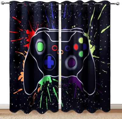 Gaming Gordijnen voor Jongens Gamekamer Decoratie, Gamer Gordijnen voor Tieners Voor Kinderen Sterrenuniversum Geruit Game Controller Print Raam gordijnen 100W130H(CM)40x51in&rod pocket