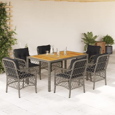 vidaXL - 7-delige - Tuinset - met - kussens - poly - rattan - grijs
