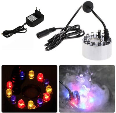 Mistmaker Rookmachine – 12 LED’s – 4,5 × 3 cm – Kleurwisselend – Inclusief 24V Voeding – Voor Halloween & Decoratie