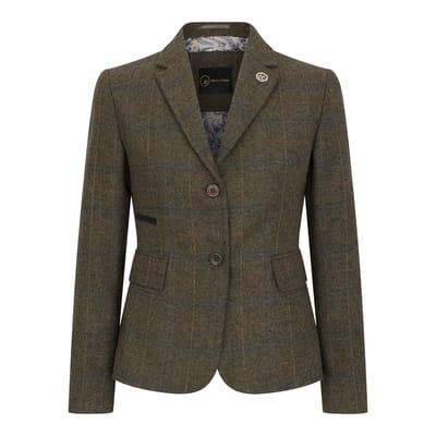 Dames olijfgroene tweedblazer met visgraatmotief