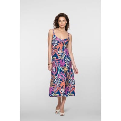 Geisha blauwe dames jurk   V-hals   Regular fit   Bloemen patroon   Spaghettibandjes Blauw L