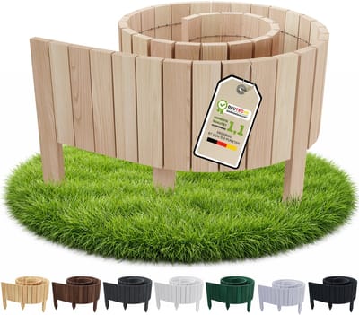 Floranica borderrand plantenborder 10 x 200 cm onbehandeld, flexibele houten graskant en tuinafsluiting rollborder