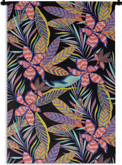 Wandkleed - Wanddoek - Hawaii - Regenboog - Bloemen - Bladeren - Psychedelisch - 60x90 cm - Wandtapijt