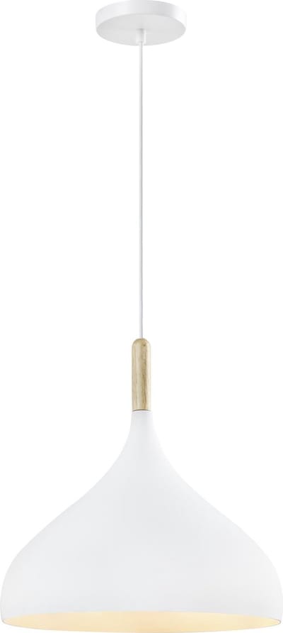 QUVIO Hanglamp Scandinavisch - Lampen - Plafondlamp - Verlichting - Verlichting plafondlampen - Keukenverlichting - Lamp - Bolvormig - E27 Fitting - Voor binnen - Met 1 lichtpunt - Hout - Aluminium - D 33 cm - Wit en lichtbruin