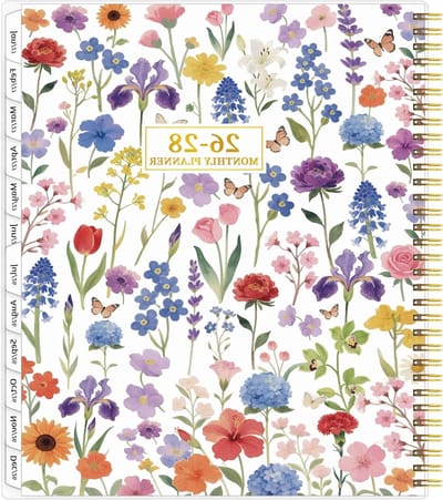 Maandplanner 2026-2027 - Tweejarige agenda - Langetermijn planning - Flexibele hoes met tabbladen - 85 x 11 inch - Roze